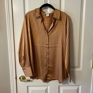 Burnt Orange Stripped Satin Blouse